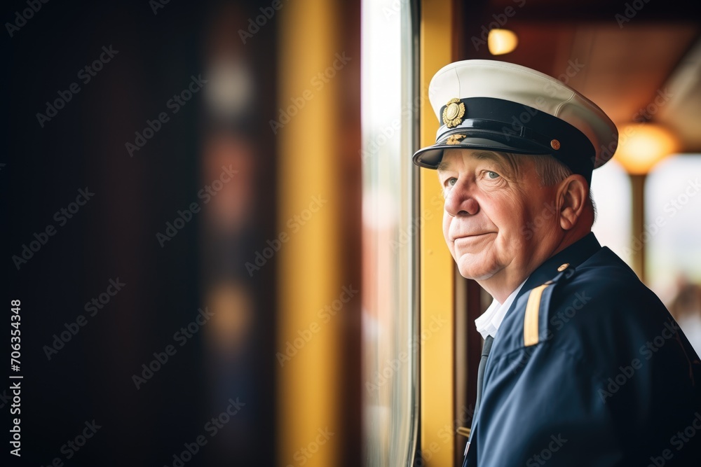 Obraz premium train conductor looking out from the cabin window