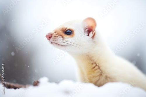 close-up of stoats white winter fur photo