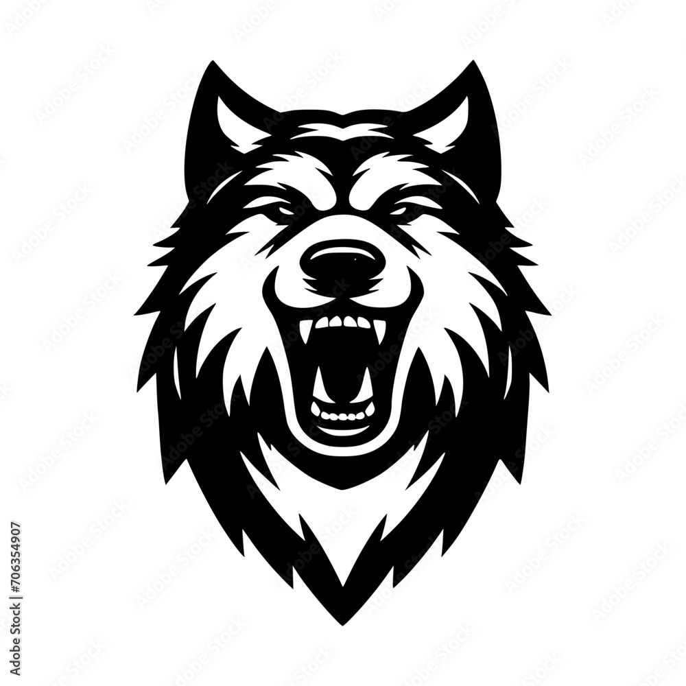 Vector logo of a mad dog. black and white logo of canine roaring. professional illustration for pet shop. Vector logo of a mad dog. black and white logo of canine roaring. professional illustration for pet shop.