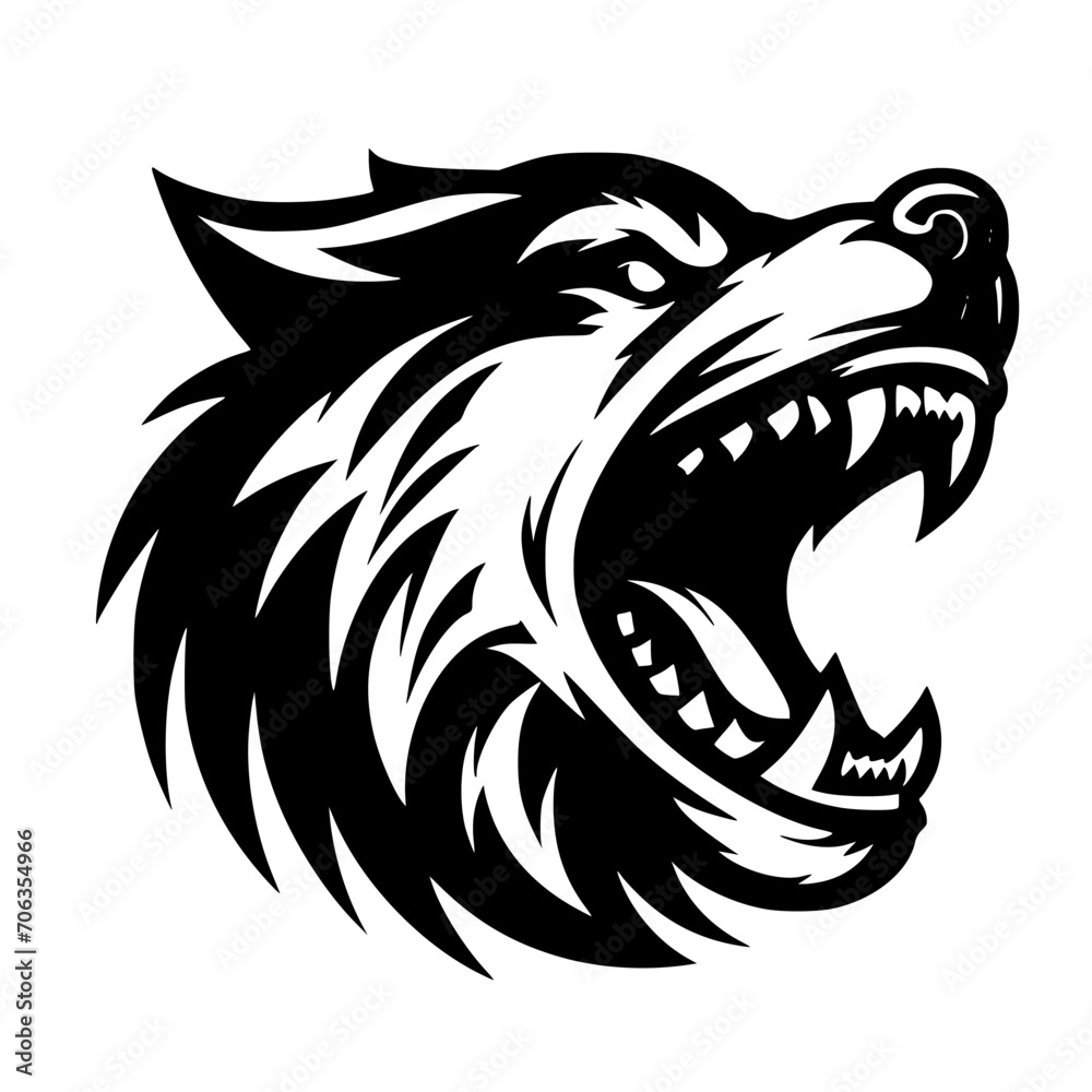 Vector logo of a mad dog. black and white logo of canine roaring. professional illustration for pet shop. Vector logo of a mad dog. black and white logo of canine roaring. professional illustration for pet shop.