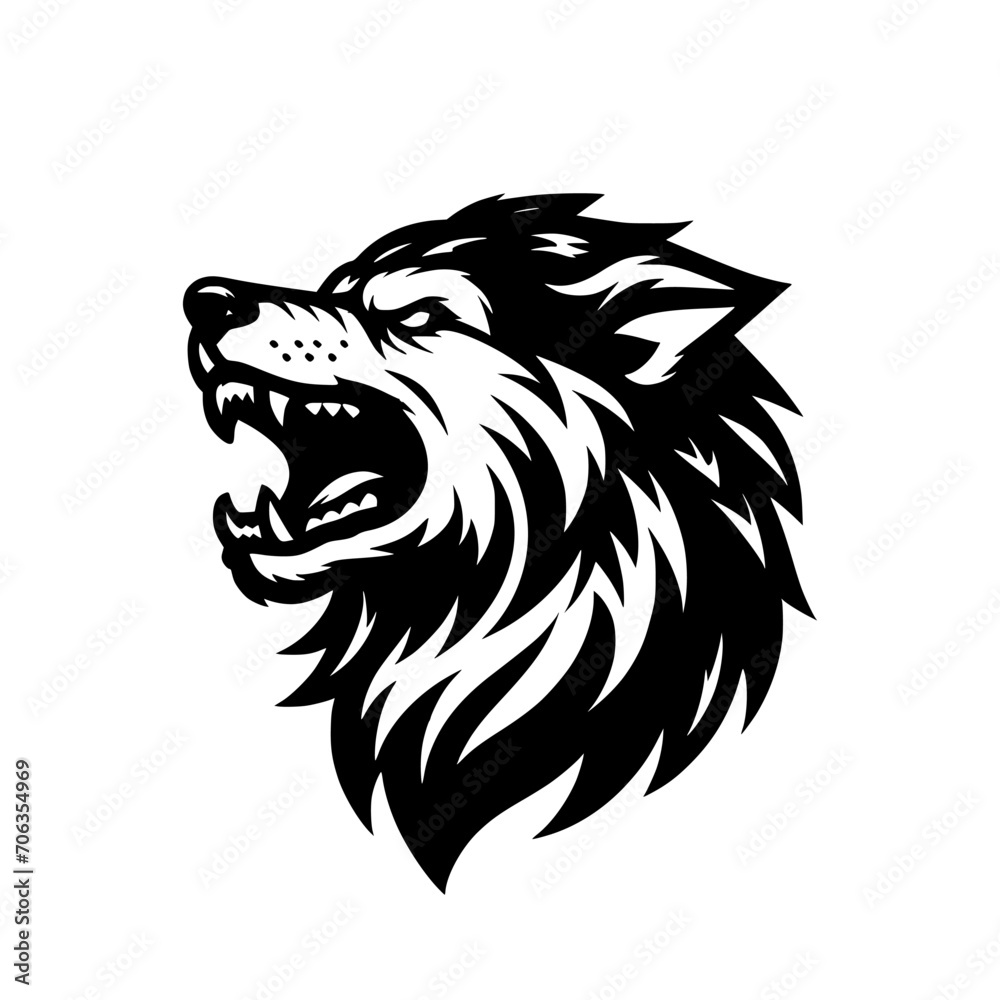 Vector logo of a mad dog. black and white logo of canine roaring. professional illustration for pet shop. Vector logo of a mad dog. black and white logo of canine roaring. professional illustration for pet shop.