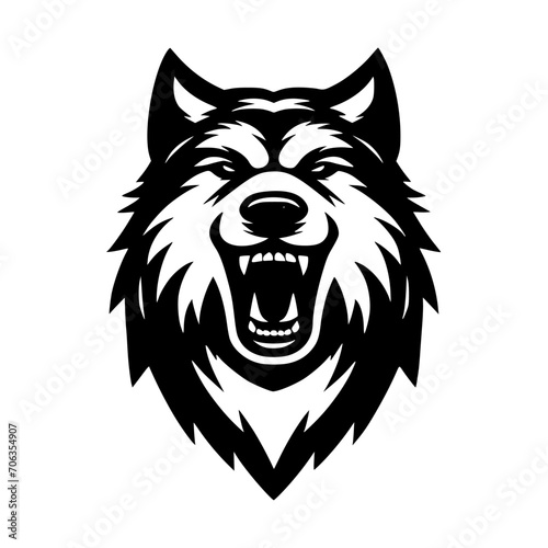 Vector logo of a mad dog. black and white logo of canine roaring. professional illustration for pet shop.