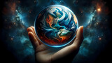 Globe Terrestre flottant dans l'espace bleu idéal pour articles sur le changement climatique, émissions de gaz a effet de serre, la terre, l’environnement, l'écologie, l'espace, l'univers