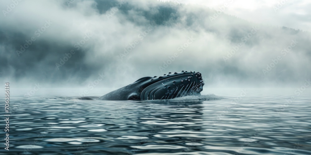 Fototapeta premium A majestic humpback whale gracefully swimming in the vast ocean. Perfect for nature enthusiasts and marine life enthusiasts