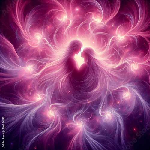 Twin flame couple. Soulmates. The concept of magical, esoteric, tantric, spiritual love. Connection between souls. Illustration for websites and much more. Created using generative ai tools