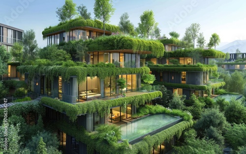 Sustainable Eco-Friendly Residential Building With Lush Green Roofs and Balconies
