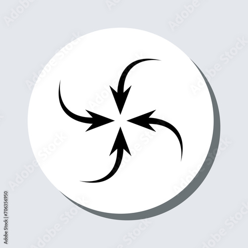 Inward arrow icon vector. Four Arrows sign symbol in trendy flat style. Arrow pointing center vector icon illustration in circle isolated on gray background