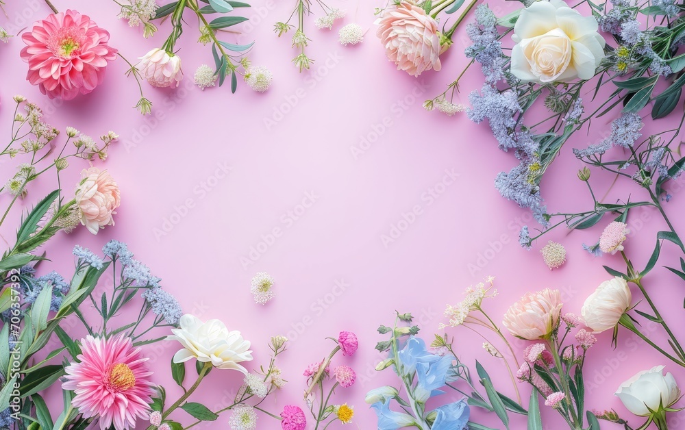 Pink Background With Flowers, A Delicate Floral Arrangement on a Soft Pastel Background
