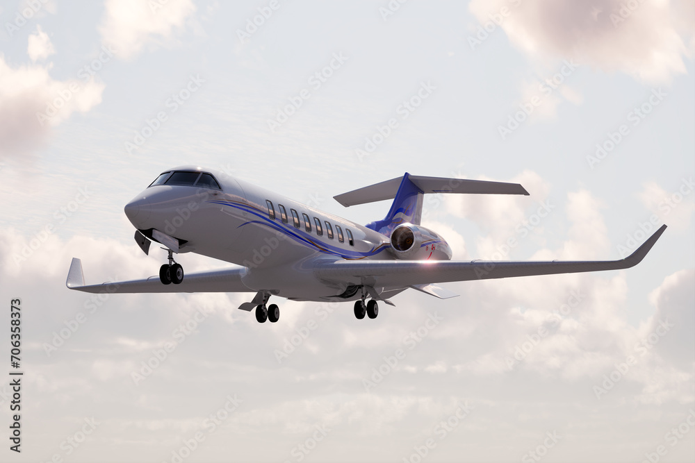 Obraz premium Elegant Private Jet Soaring Amidst Clouds Illustrating Elite Air Travel