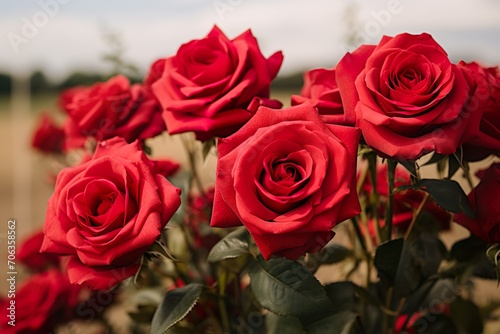 focused close-up of red roses generative ai