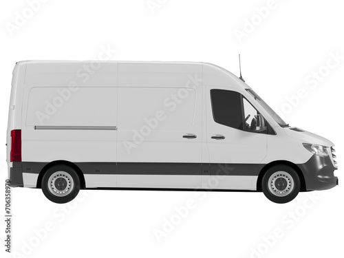 white delivery van side view on isolated empty background for mockup	