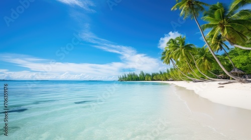 Sunny Tropical Beach With Palm trees, beautiful landscape © Onchira