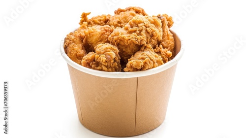Fried chicken in paper bucket isolated on white background, Fried chicken on white