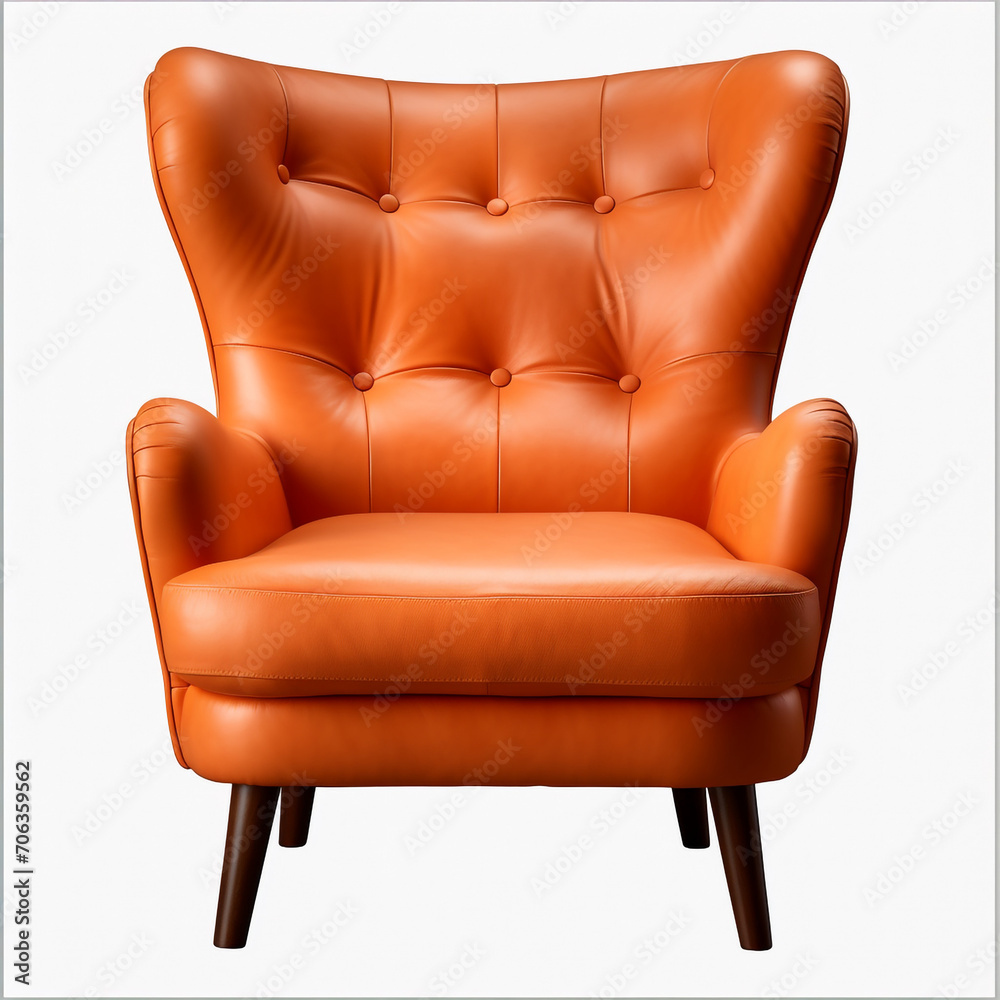 photography of an orange armchair isolated on a transparent background