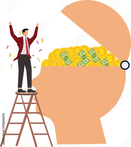 Full of money, Dollar coins fill up the whole brain, Businessman