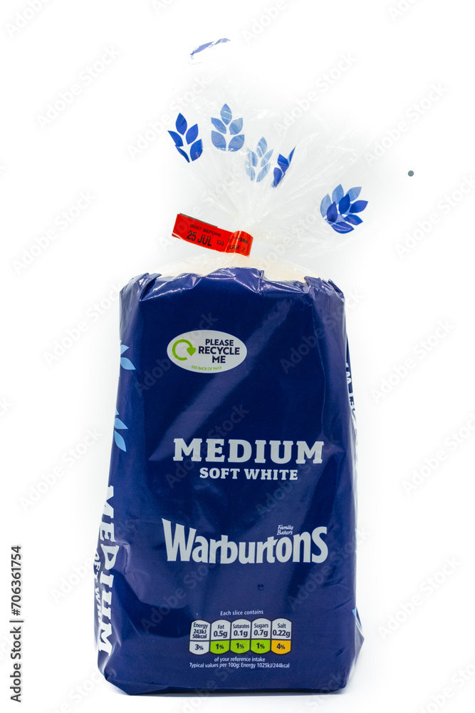 Warburton’s branded medium soft white bread in a plastic wrapping that is only recyclable at