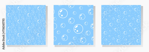White bubbles on blue background. Vector seamless patterns collection. Abstract aqua ornament. Best for textile, wallpapers, wrapping paper and your design.