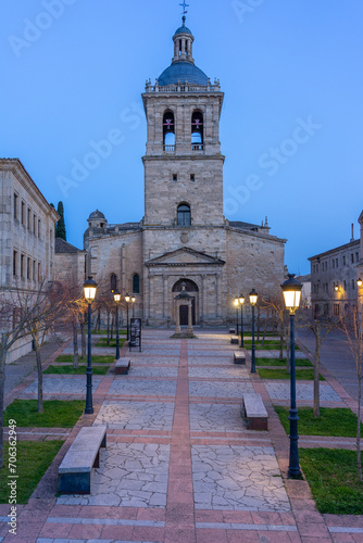 Cathedral of the city of Ciudad Rodrigo and Cerralbo church illuminated at night, Salamanca, Castilla y León, Spain. photo