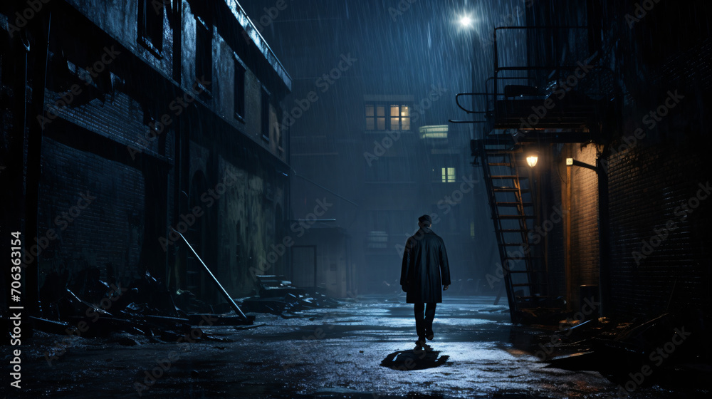 Man In Dark Alley At Night