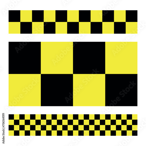 Set of patterns for the Taxi yellow and black. Taxicab checkers in different sizes. Stickers, magnets for the cab. Yellow and black squares for magnets.