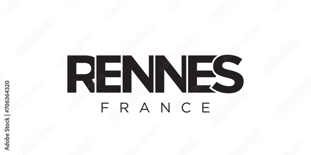 Rennes in the France emblem. The design features a geometric style, vector illustration with bold typography in a modern font. The graphic slogan lettering. Rennes in the France emblem. The design features a geometric style, vector illustration with bold typography in a modern font. The graphic slogan lettering.