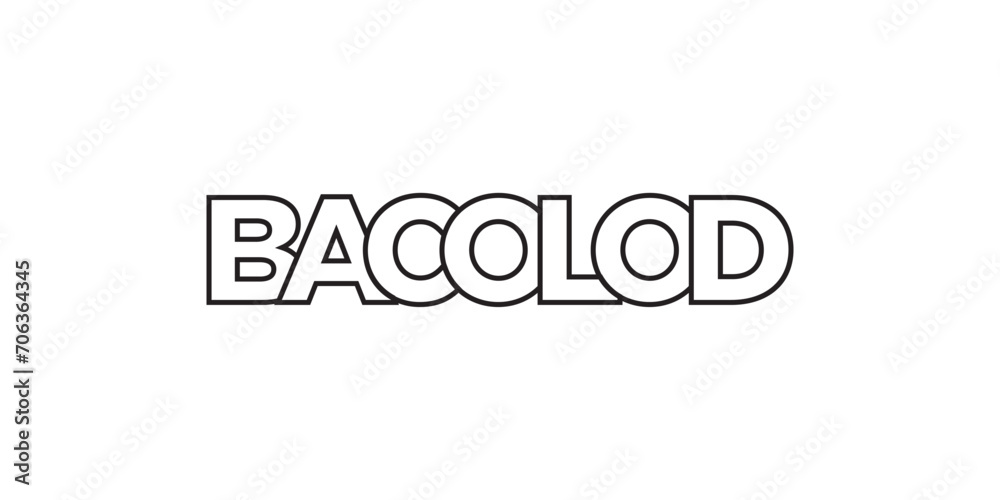Bacolod in the Philippines emblem. The design features a geometric style, vector illustration with bold typography in a modern font. The graphic slogan lettering.