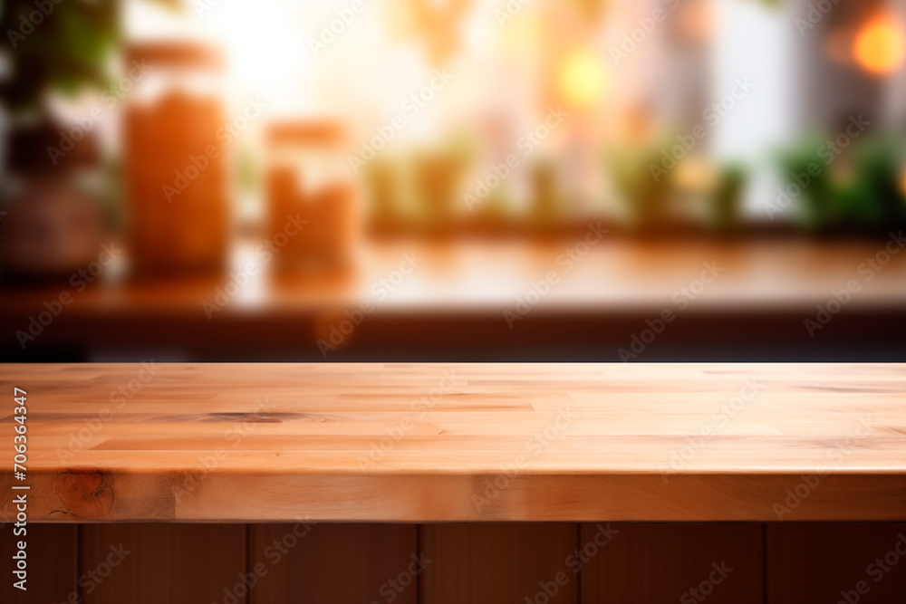 Empty wooden table with soft reflection and blurred café interior background. Empty wooden table with soft reflection and blurred café interior background.
