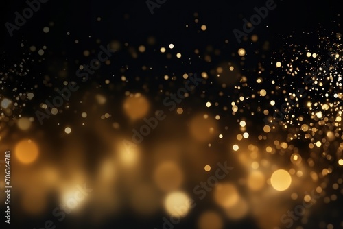 Abstract festive dark background with gold glitter and bokeh