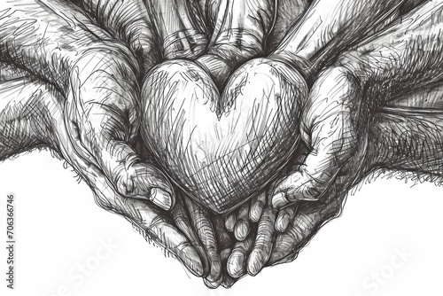 A simple drawing of hands holding a heart. Suitable for various uses