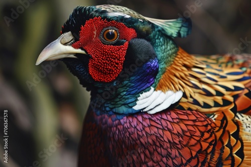 A close up shot of a bird with a vibrant red head. This image can be used to depict the beauty of nature or to add a pop of color to any design