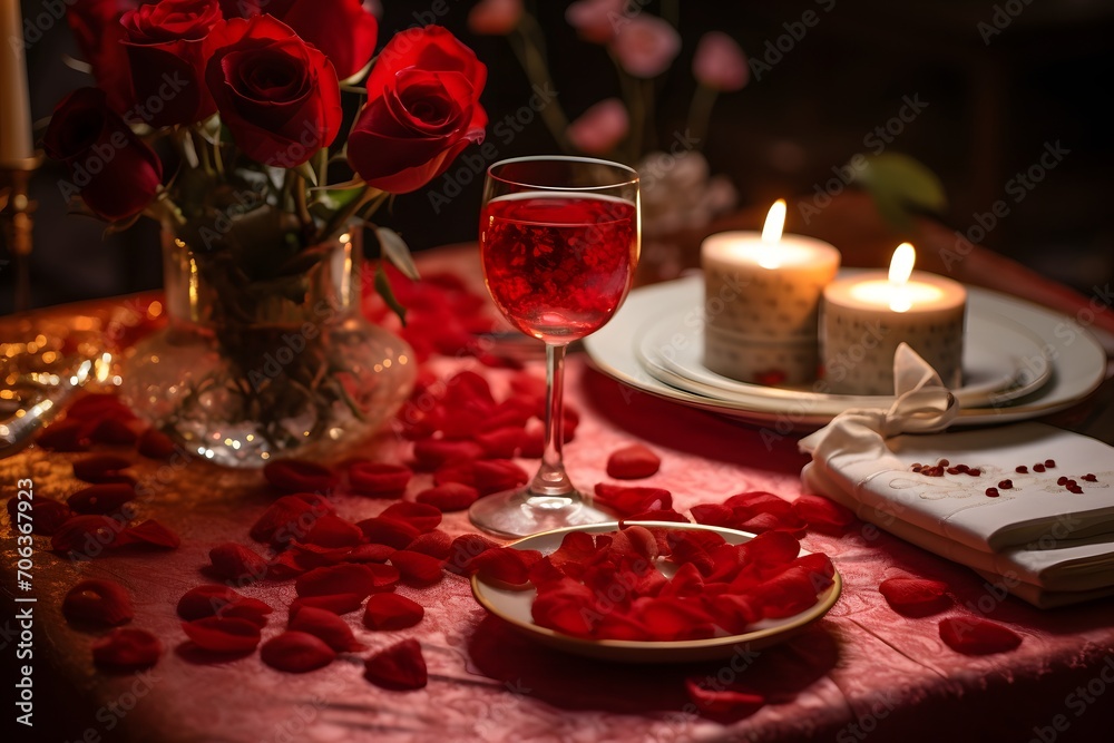 candle light dinner date with red roses