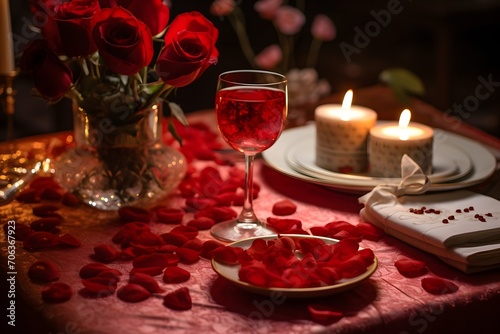 candle light dinner date with red roses