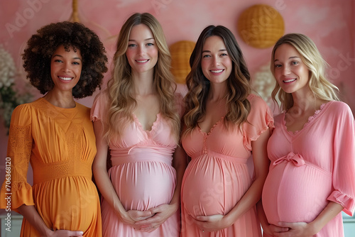 Diverse group of happy pregnant women photo