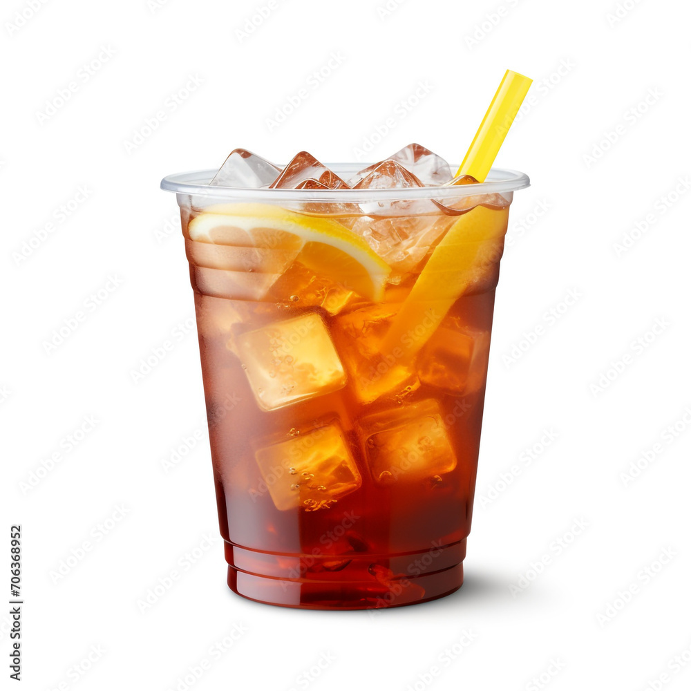 photography of a plastic cup of an iced tea isolated on a transparent background created with Generative Ai