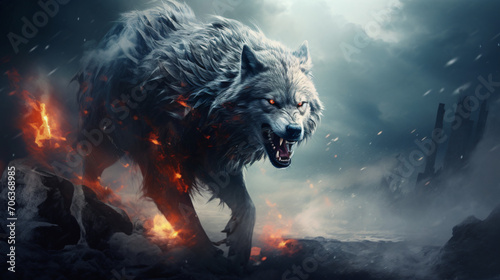  Mystical scandinavian beast wolf Fenrir