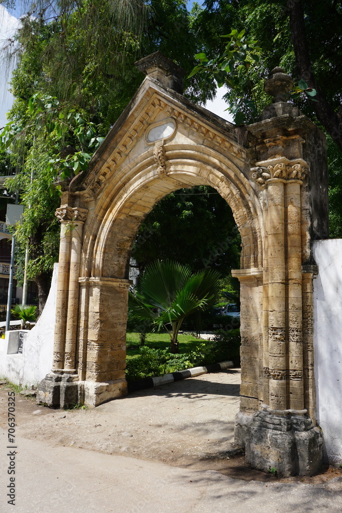 Old portugues arch in the old town of Stone Town on Zanzibar