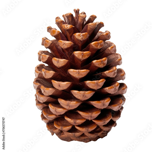 Old elongated brown pinecone isolated on a cutout PNG transparent background