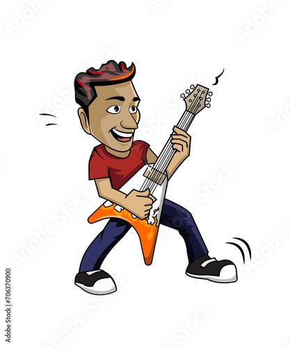 Guitar player isolated illustration music boy cartoon character 