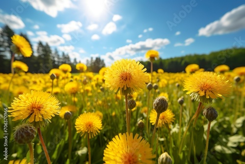 beautiful realistic Dandelion flowers in the field generative ai