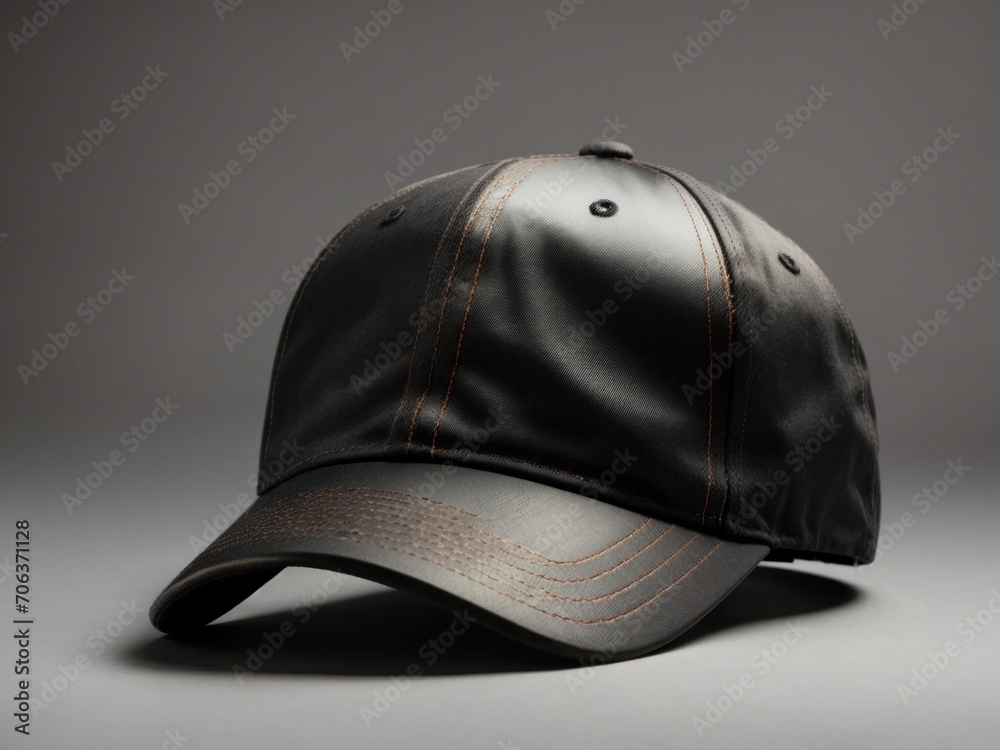 black cap mockup on gray background. Generative AI black cap mockup on gray background. Generative AI