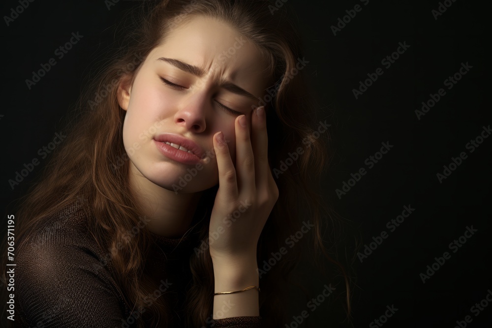Portrait of young woman experiencing discomfort or sorrow