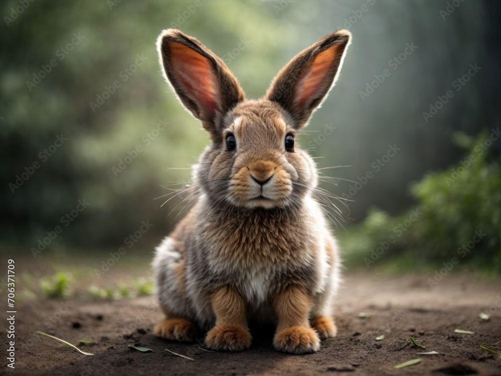 Fototapeta premium cute rabbit seating on ground. Generative AI