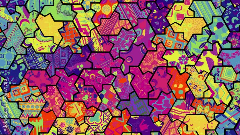 An Aperiodic Monotile Einstein Hat at pseudo 3-axis symmetry tiling, VJ loop 40 bpm