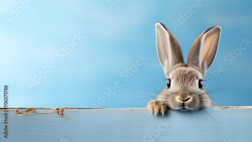 Rabbit peeks out from behind a wooden plank. © Tech Hendra