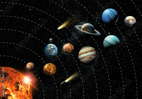 Planets of the solar system in the starry sky