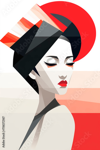 a geisha, chinese traditional minimalism, graphic illustration, minimalism, geometric graphics. China. Asia. culture. cultura © Enrique