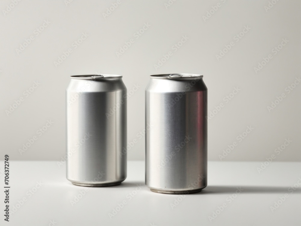 blank two empty soda cans on white background. Generative AI blank two empty soda cans on white background. Generative AI