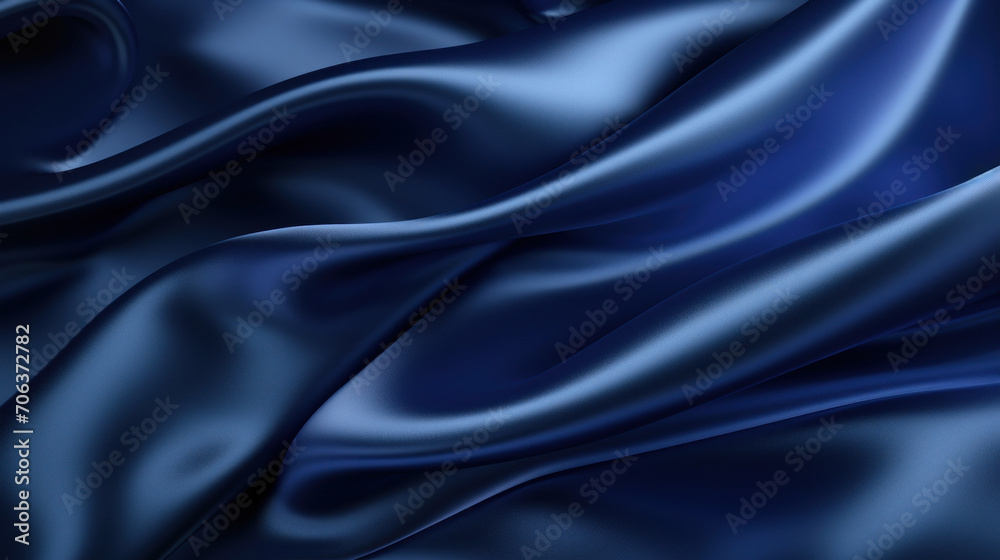 Fototapeta premium Elegant deep blue satin fabric with a smooth, lustrous surface and fluid folds.