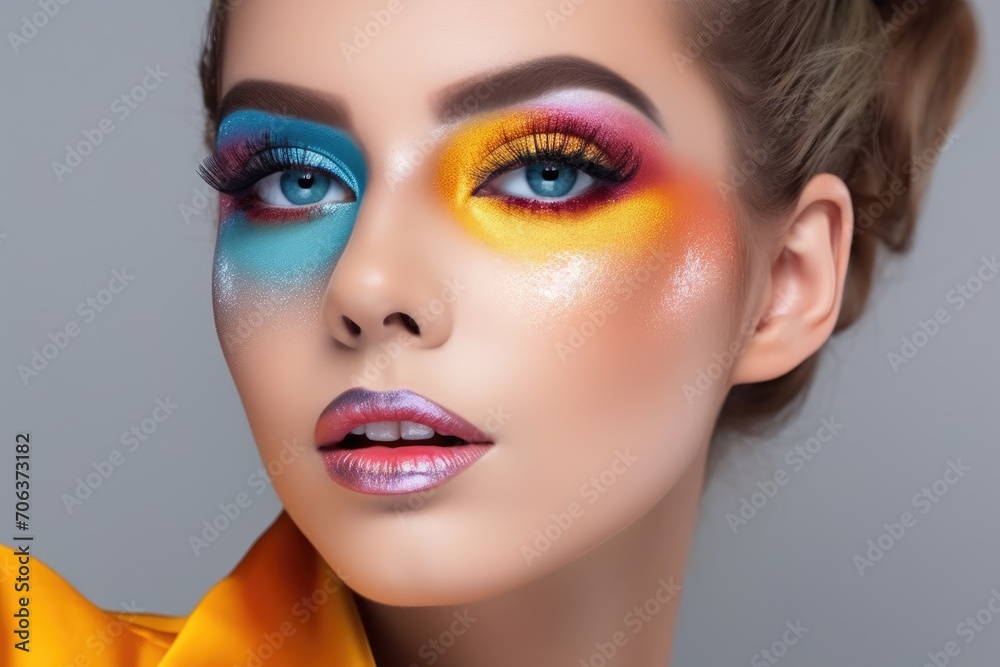 Beauty portrait of a young woman with makeup. The concept of fashion and beauty industry.