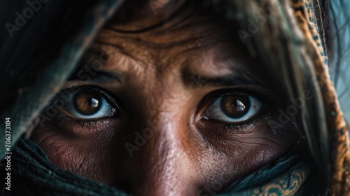 Wallpaper Mural A close-up view of a woman's eyes with a scarf wrapped around her head. This image can be used to convey mystery, elegance, or protection Torontodigital.ca